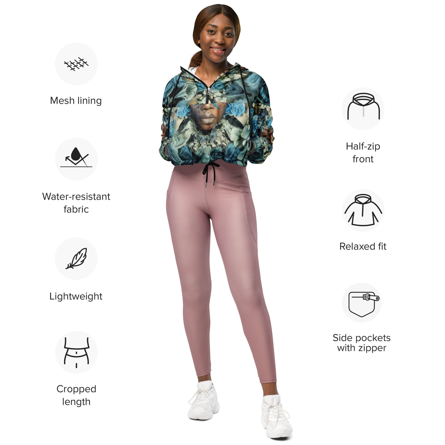 Blue Flowers Women’s cropped windbreaker