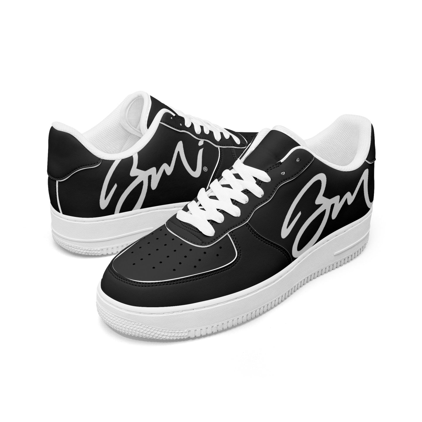 BMI BLACK Low-Top Leather Sports Sneakers