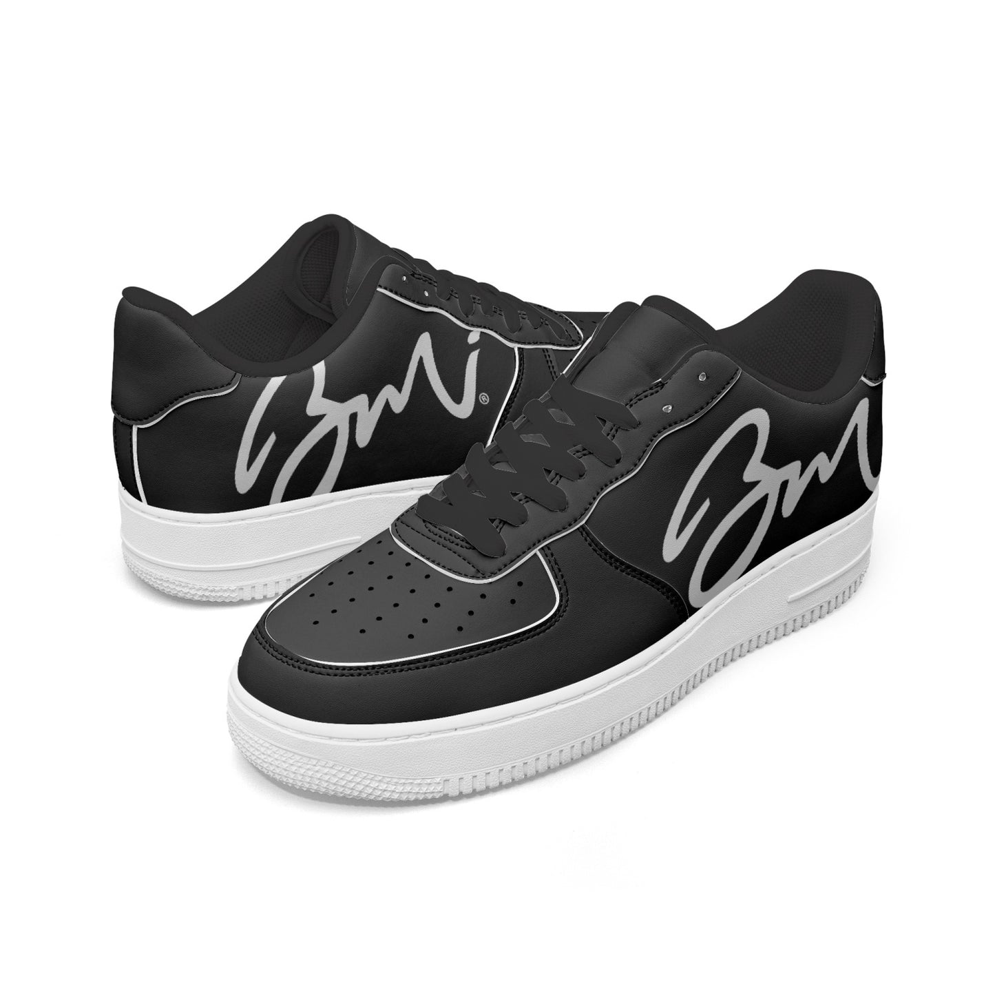 BMI BLACK Low-Top Leather Sports Sneakers