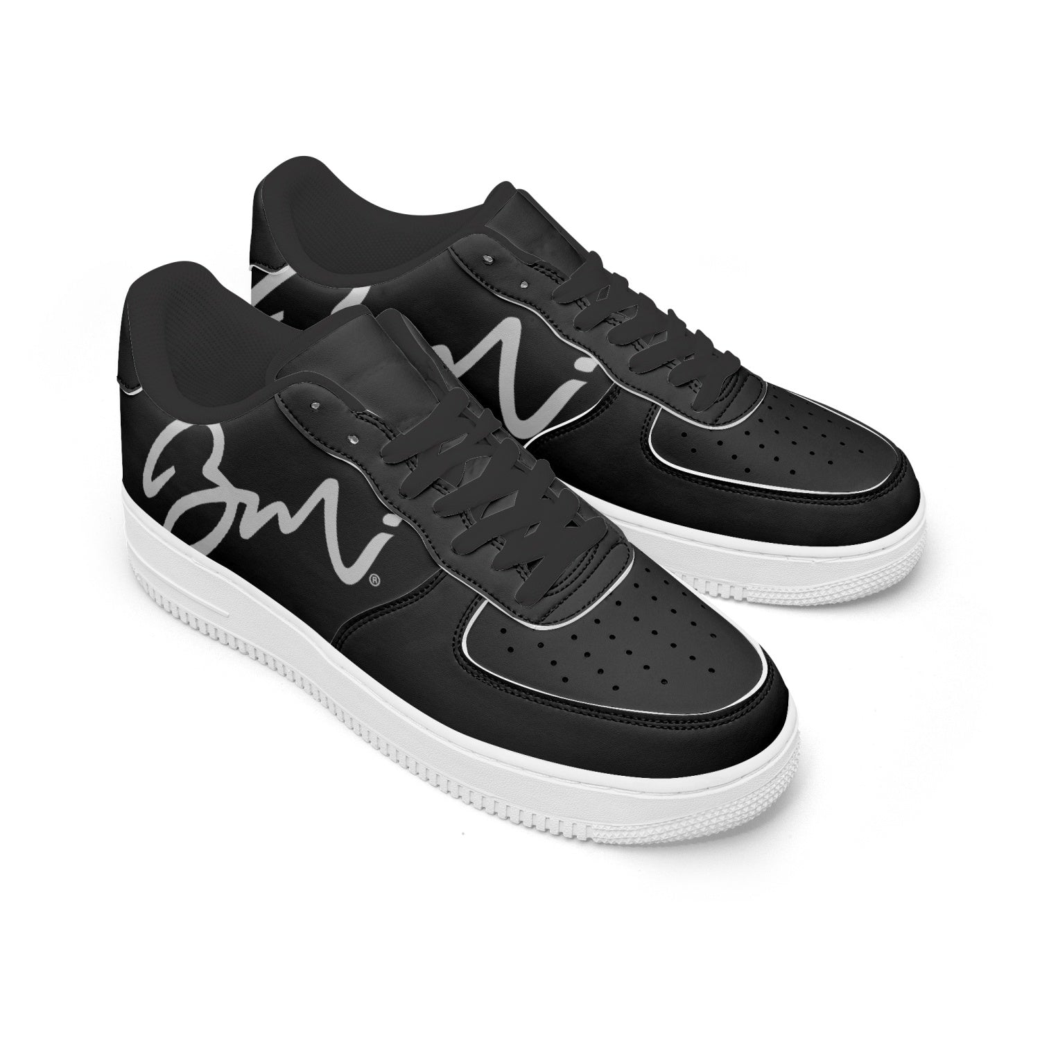 BLACK BMI Low-Top Leather Sports Sneakers
