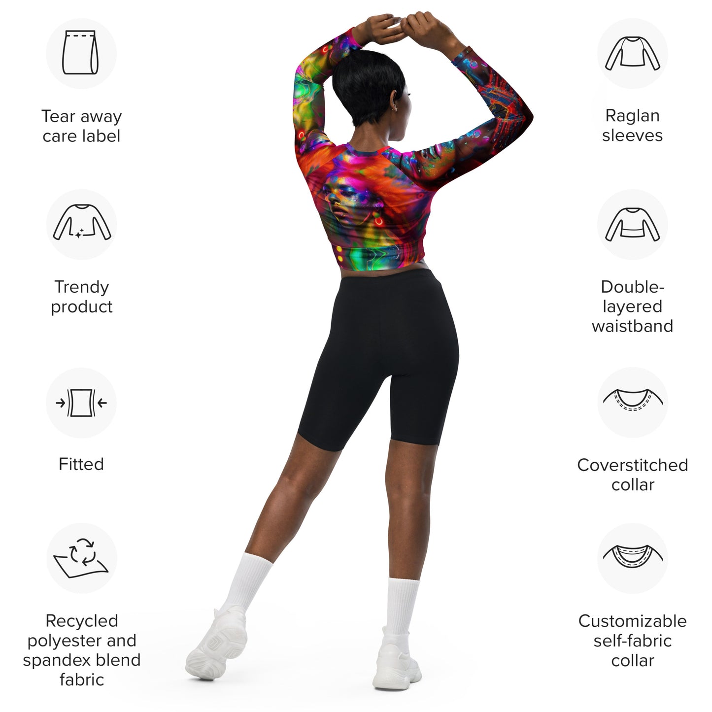 Rainbow Black Recycled long-sleeve crop top