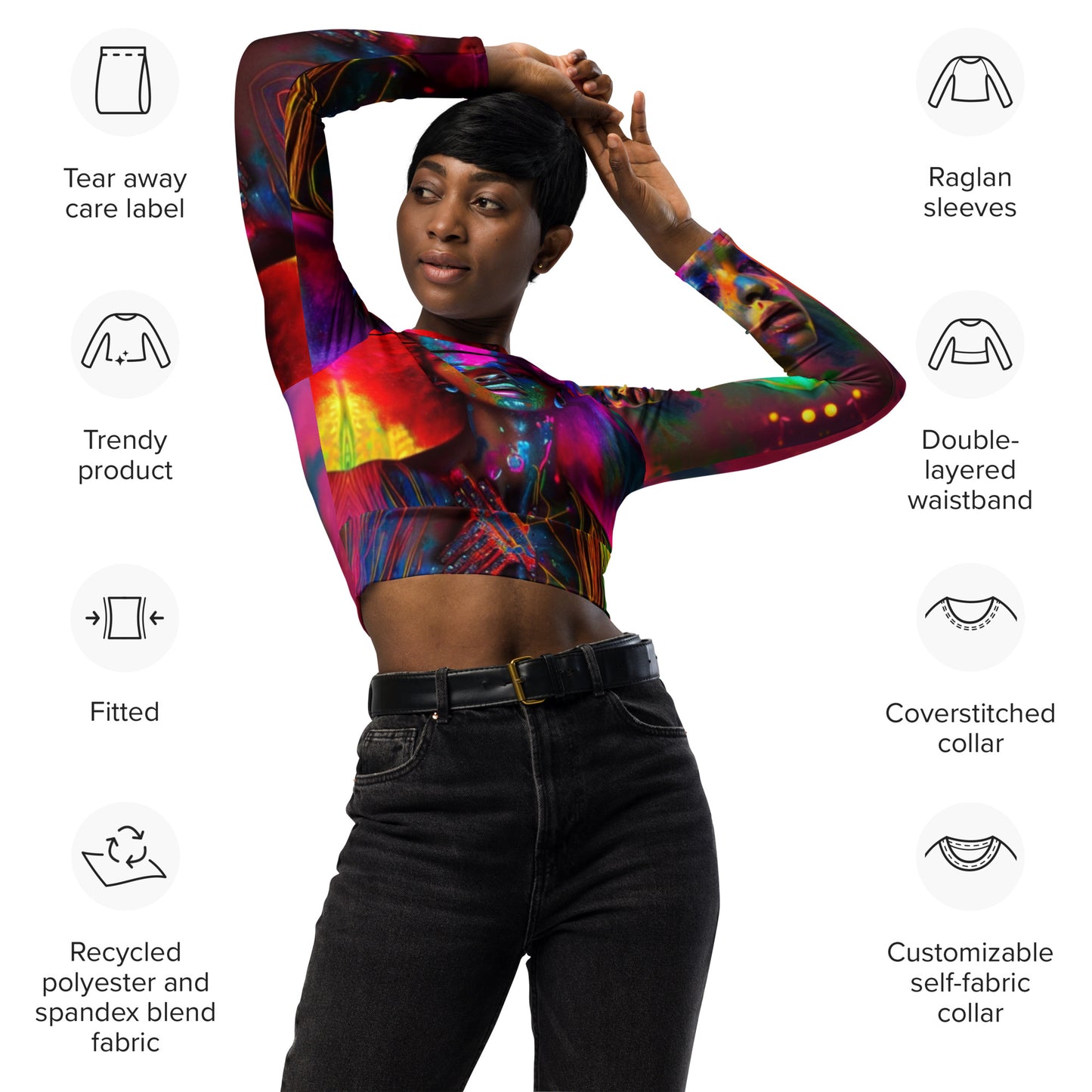 Rainbow Black Recycled long-sleeve crop top