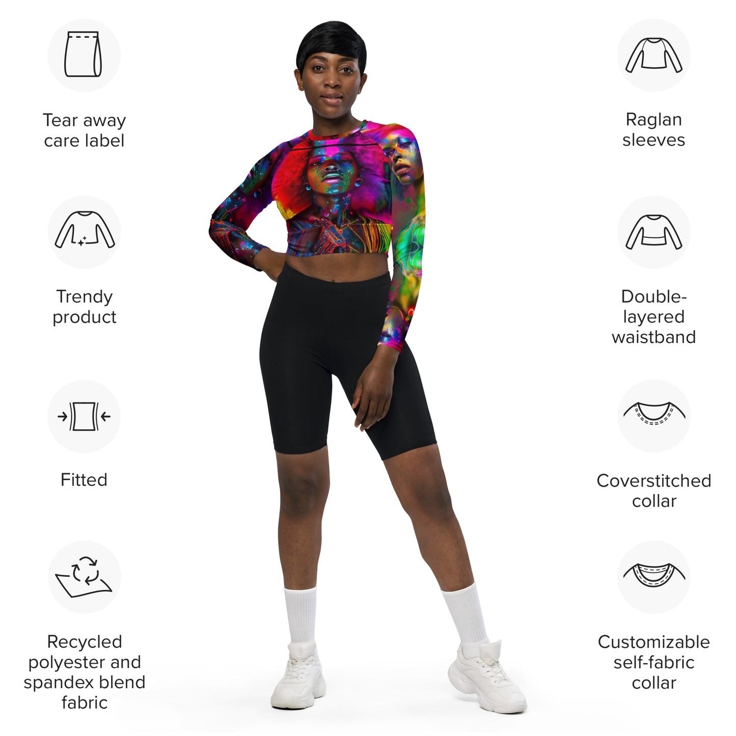 Rainbow Black Recycled long-sleeve crop top