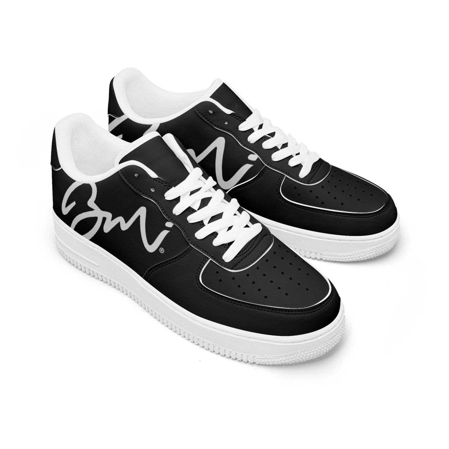 BMI BLACK Low-Top Leather Sports Sneakers